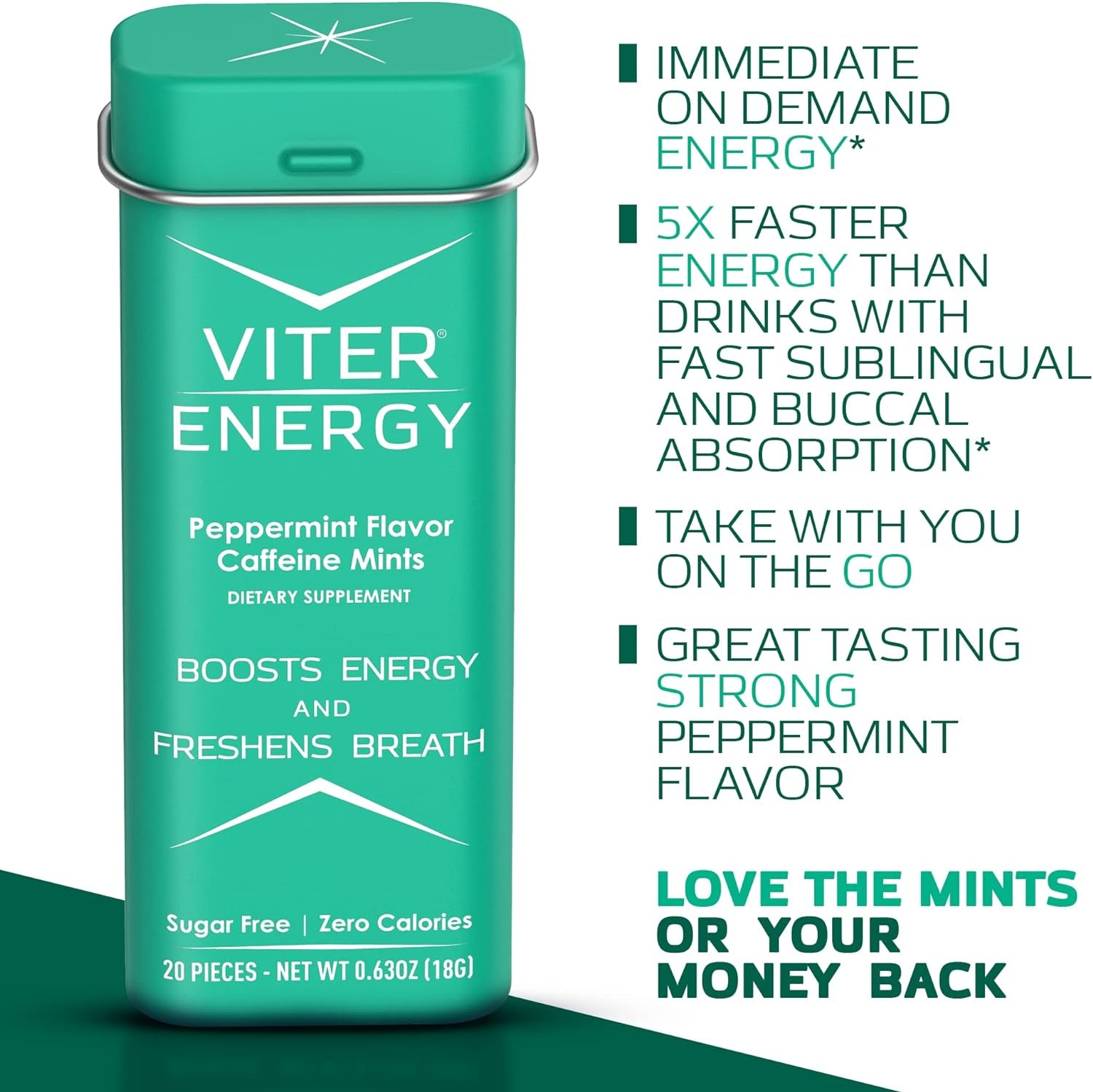 Viter Energy Original Caffeine Mints Peppermint Flavor 6 Pack and 1/2 Pound Bulk Bag Bundle - 40Mg Caffeine, B Vitamins, Sugar Free, Vegan, Powerful Energy Booster for Focus and Alertness