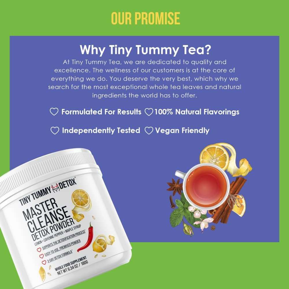 Tiny Tummy Master Cleanse Lemonade Diet - 3 Day Juice Cleanse Plant-Based Detox Powder Supplement with Lemon, Maple Syrup, and Cayenne Diet, 6.34Oz Container