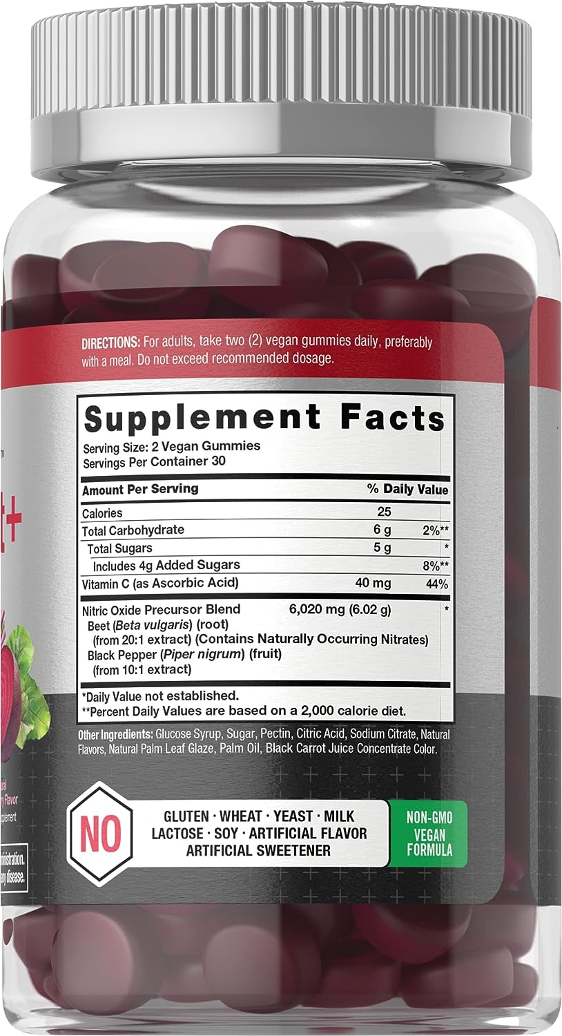 Nitric Oxide Beet Root Gummies | 60 Count | with Nitrates | Natural Strawberry Flavor | Vegan, Non-Gmo, Gluten Free Supplement | by Horbaach