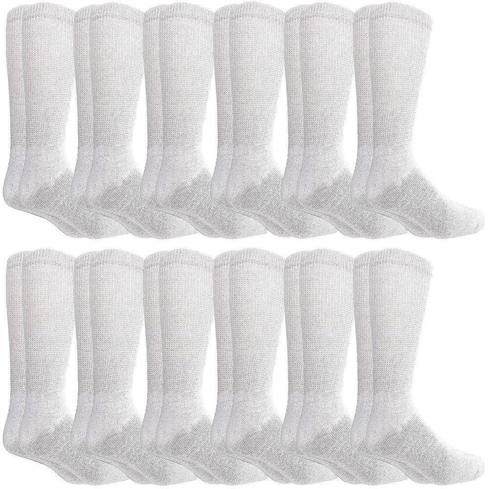 Yacht&Smith Diabetic Socks for Men, Superior Comfort, Loose Fit, Neuropathy Edema (12 Pairs White)