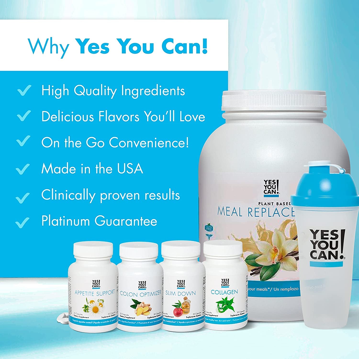 Yes You Can! Complete Meal Replacement Shake - 15 Servings (Vegan Vanilla) - Meal Replacement Protein Powder with Vitamins and Minerals, All-In-One Nutritious Meal Replacement Shakes