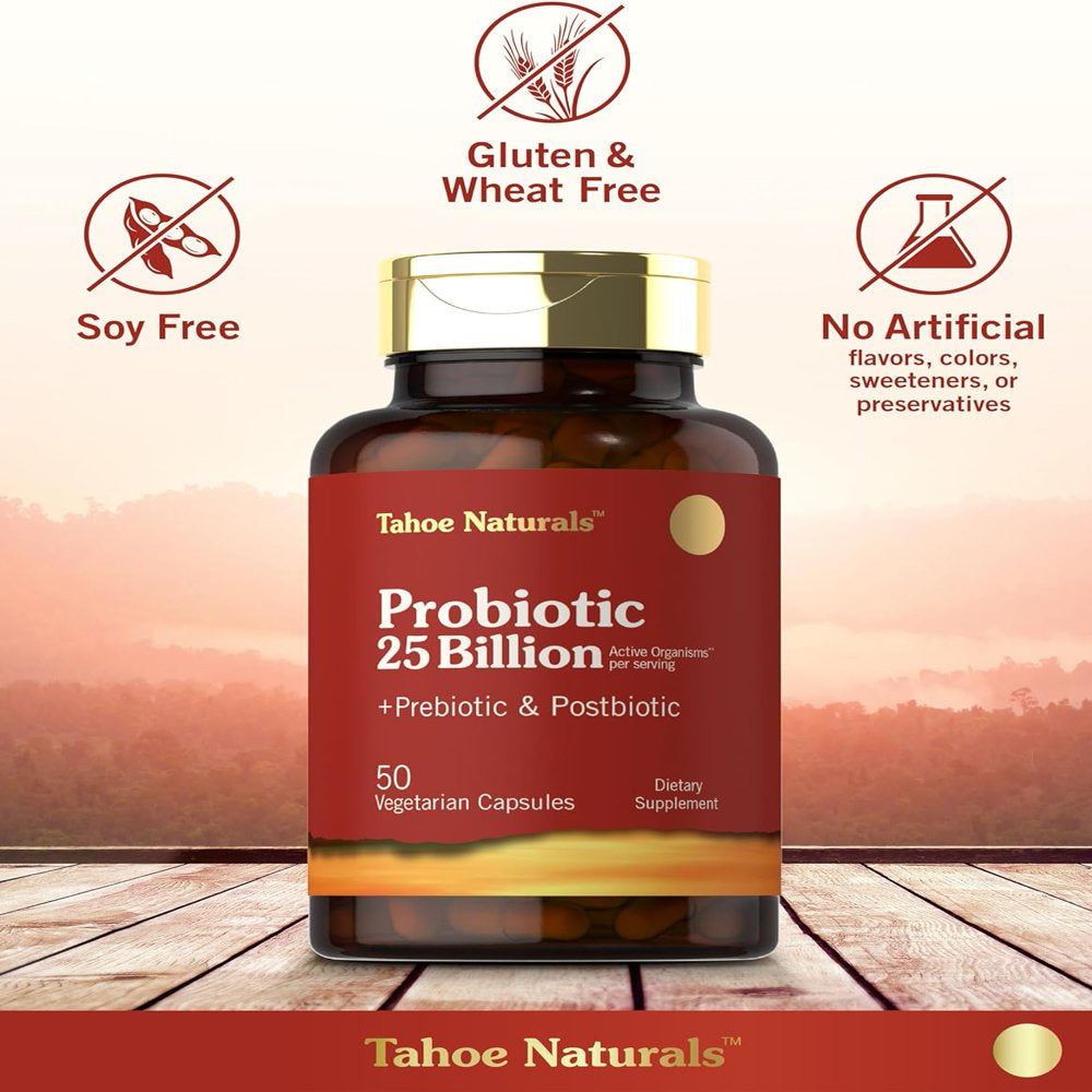 Prebiotic, Probiotic & Postbiotic | 25 Billion CFU | 50 Vegetarian Capsules | Tahoe Naturals by Carlyle