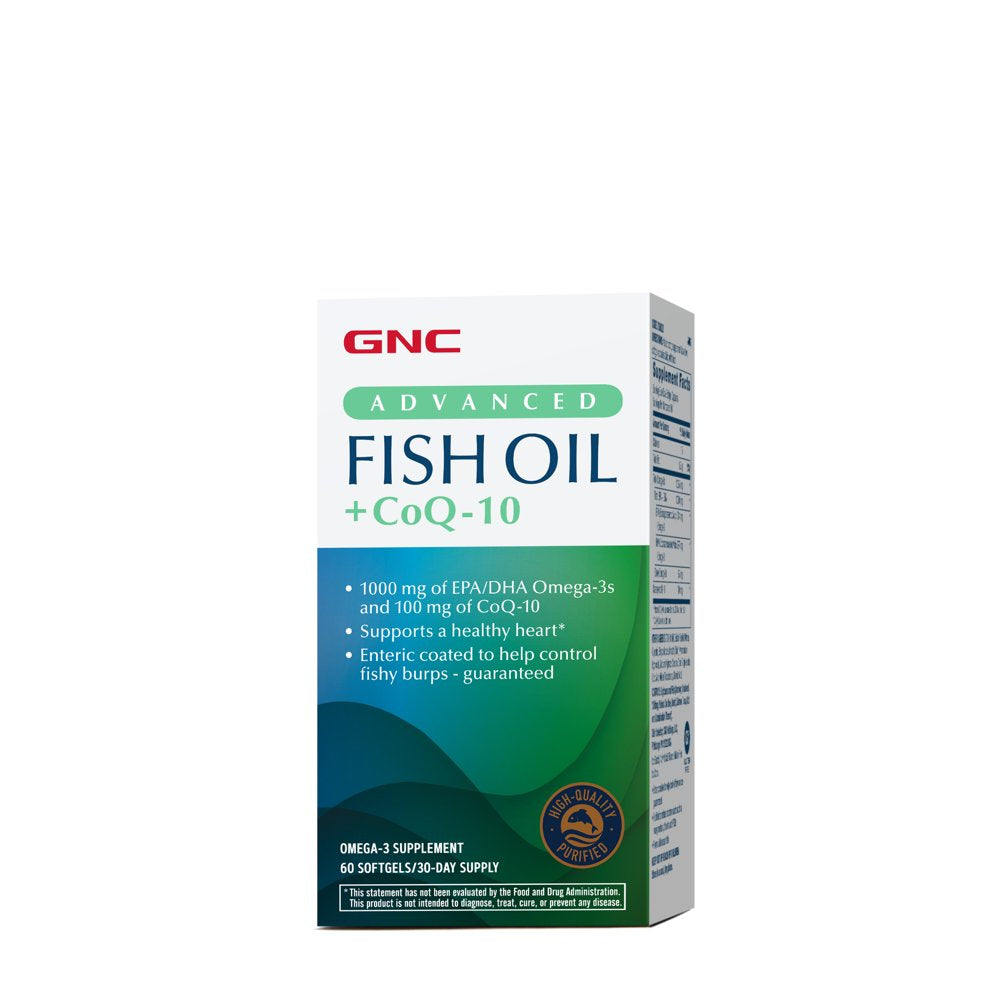 GNC Omega-3 Fish Oil + COQ10, 60 Softgel Capsules, Extra Strength, 100Mg Coenzyme Q10, Supports Heart Health