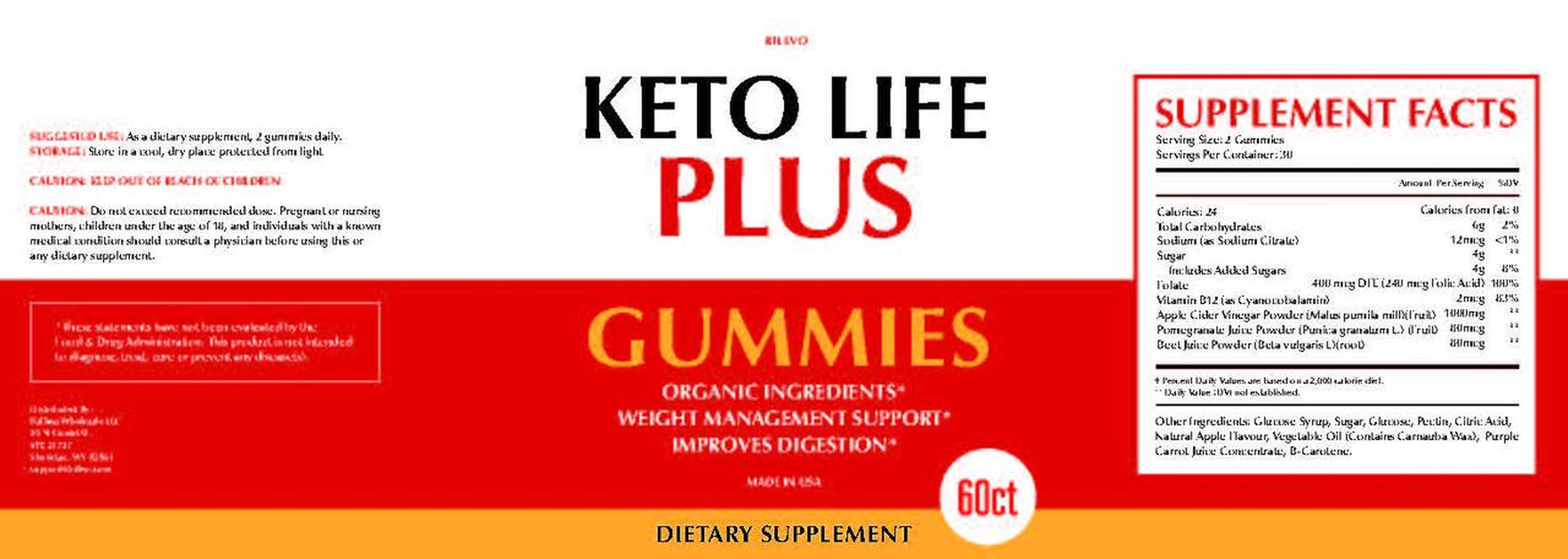 Keto Life + Gummies - Advanced Formula Keto Life plus ACV Gummies Keto Gummies with Apple Cider Vinegar Dietary Supplement 60 Gummies