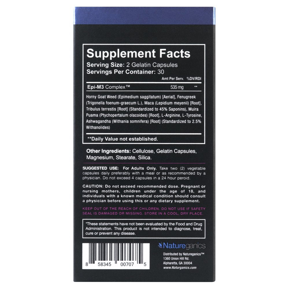 Natureganics Horney Goat Weed, Women and Men'S Performance Pills, 60 Capsules, Sexual Health Supplement, EPI-M3 Complex, Maca, Tribulus Terrestis, L-Arginine, L-Tyrosine, Ashwagandha