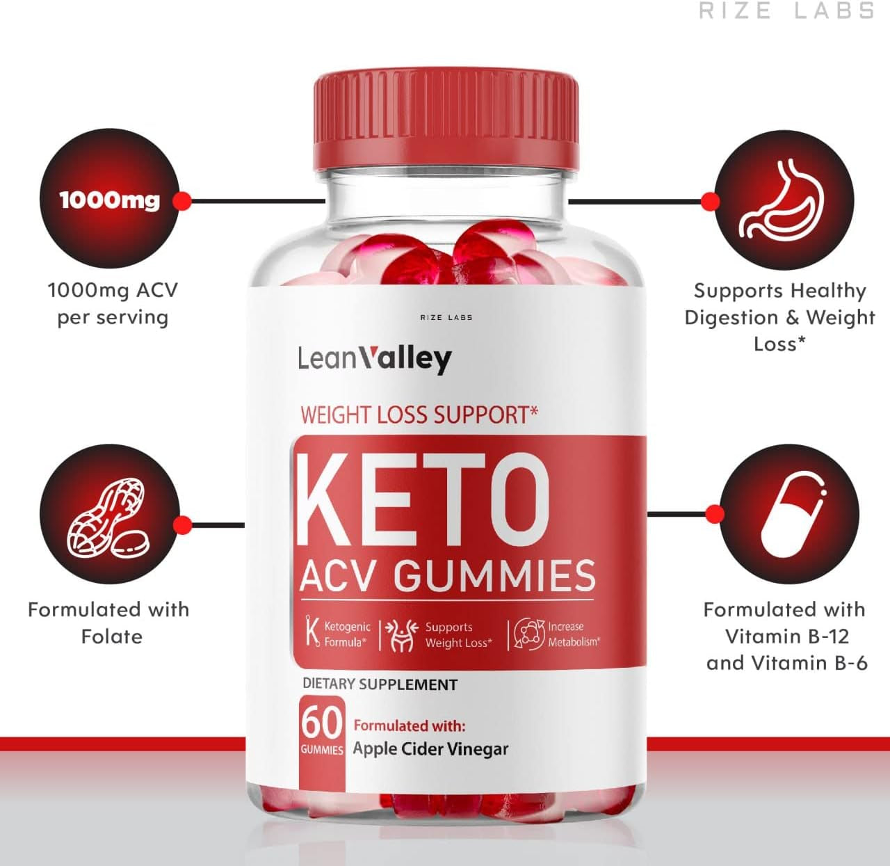 (2 Pack) Lean Valley Keto ACV Gummies Apple Cider Vinegar Advanced Gummies (120 Gummies)