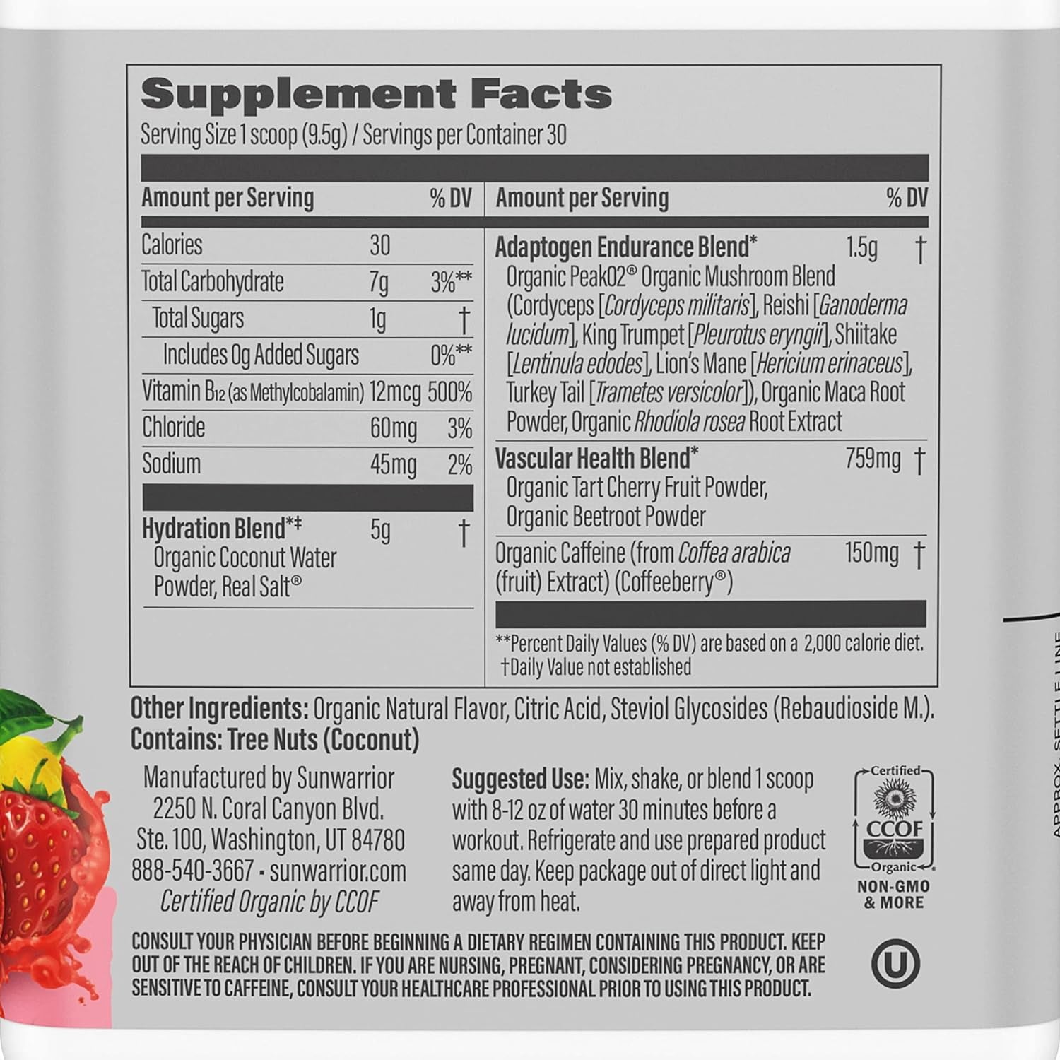 Sunwarrior Plant-Based Preworkout Powder Hydration Blend | Soy Free Sugar Free Gluten Free Dairy Free Synthetic Free | Strawberry Lemonade 30 Servings | Sport Active Energy