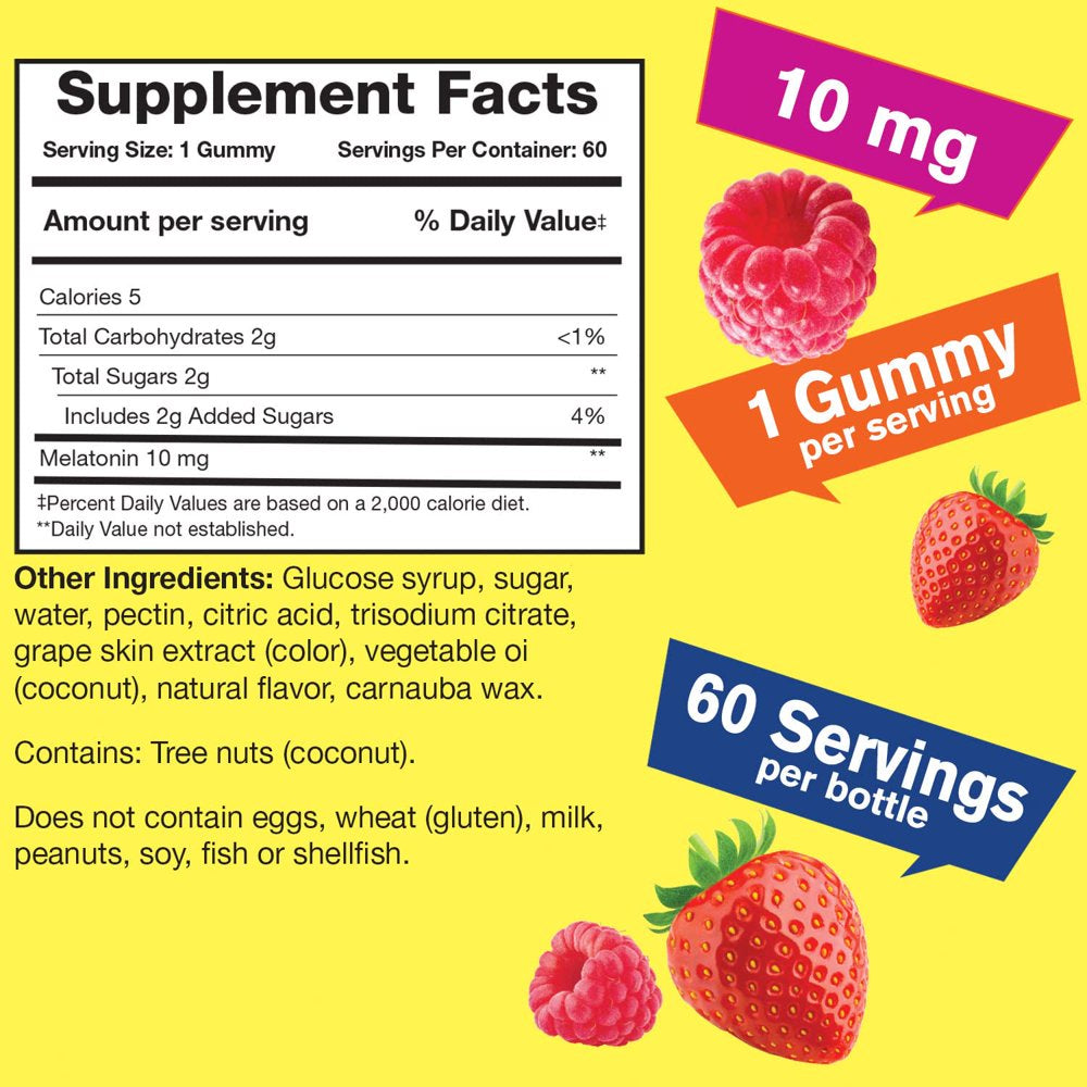 Wellyeah Melatonin 10Mg Gummies - 2 Month Supply - Natural Berry Flavor, Drug-Free Gummy Supplement - Gluten and Gelatin Free, Vegetarian - 60 Gummies