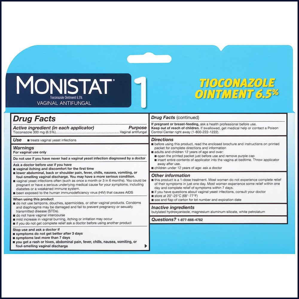 Monistat 1-Simple Therapy-Vaginal Antifungal 1-Day Treatment 0.16-Ounce Prefilled Applicator, Ready to Use