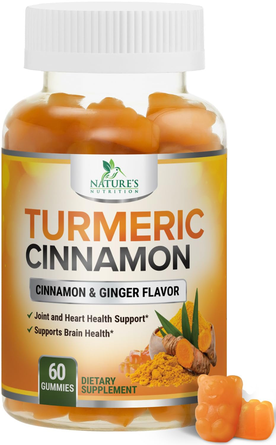 Turmeric Ginger Cinnamon Gummies - Vegan Turmeric Curcumin Gummy with 95% Curcuminoids - Black Pepper for Max Absorption, Herbal Joint Support Supplement, Nature'S Tumeric Extract - 60 Gummies