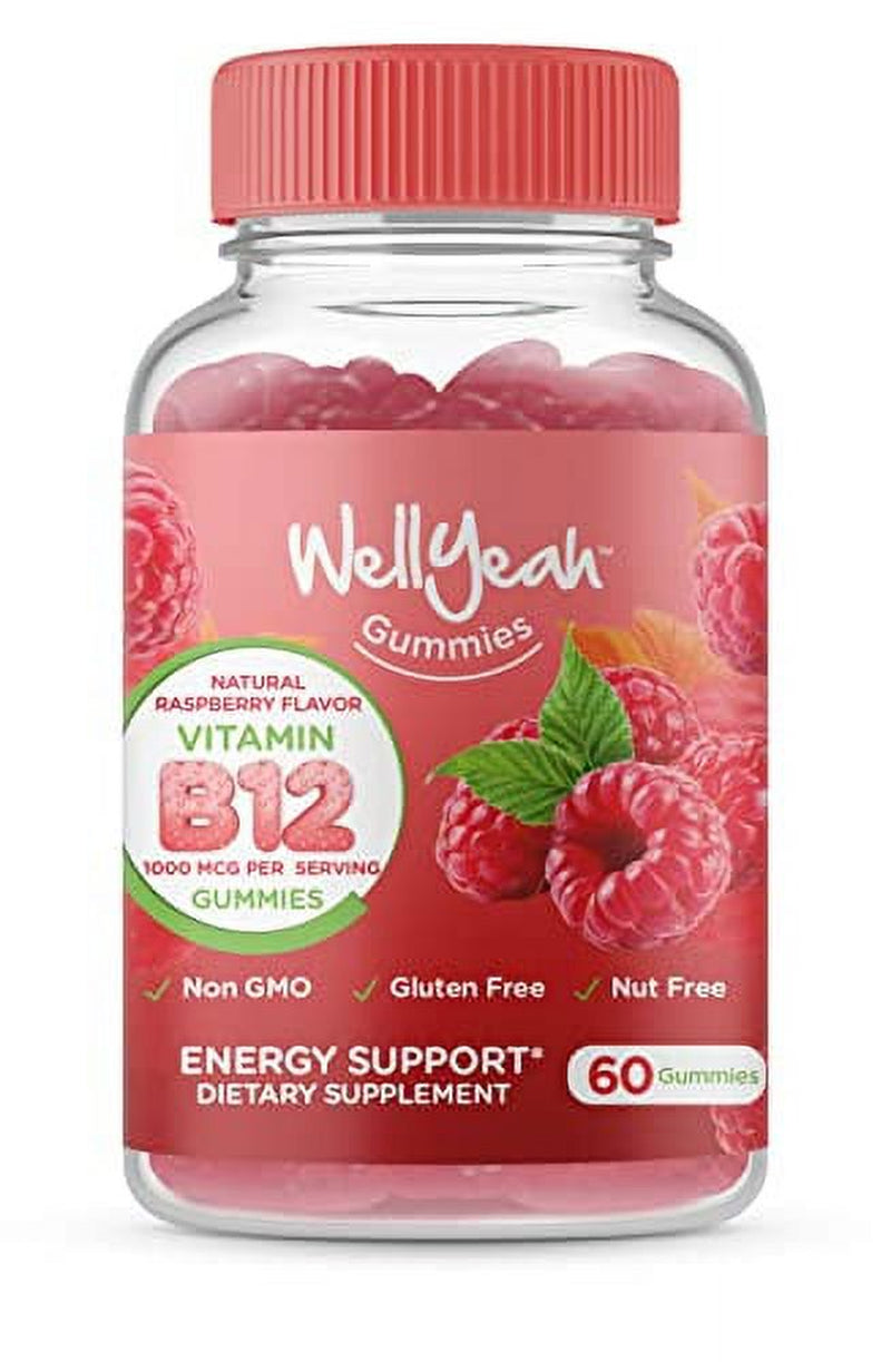 Wellyeah Vitamin B12 1000Mcg Gummies - for Energy, Mood, Metabolism and Immune System Support - Vegan Friendly and Gluten-Free, GMO Free and Doctor Recommended - 60 Gummies