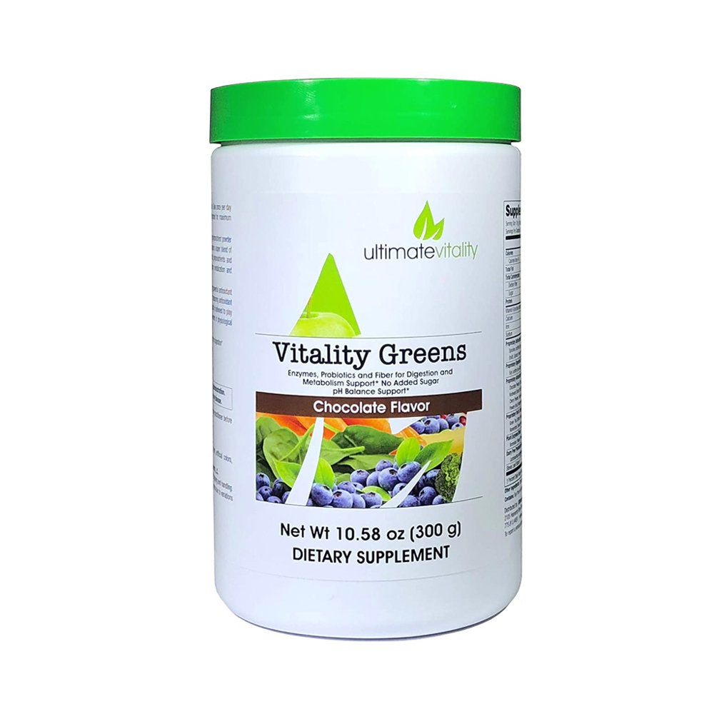 Ultimate Vitality Greens - Green Superfood Detox Powder - Powerful Antioxidant and Detoxification Support with Plant Enzymes and Probiotics - Natural Chocolate Flavor Dietary Supplement - 30 Servings