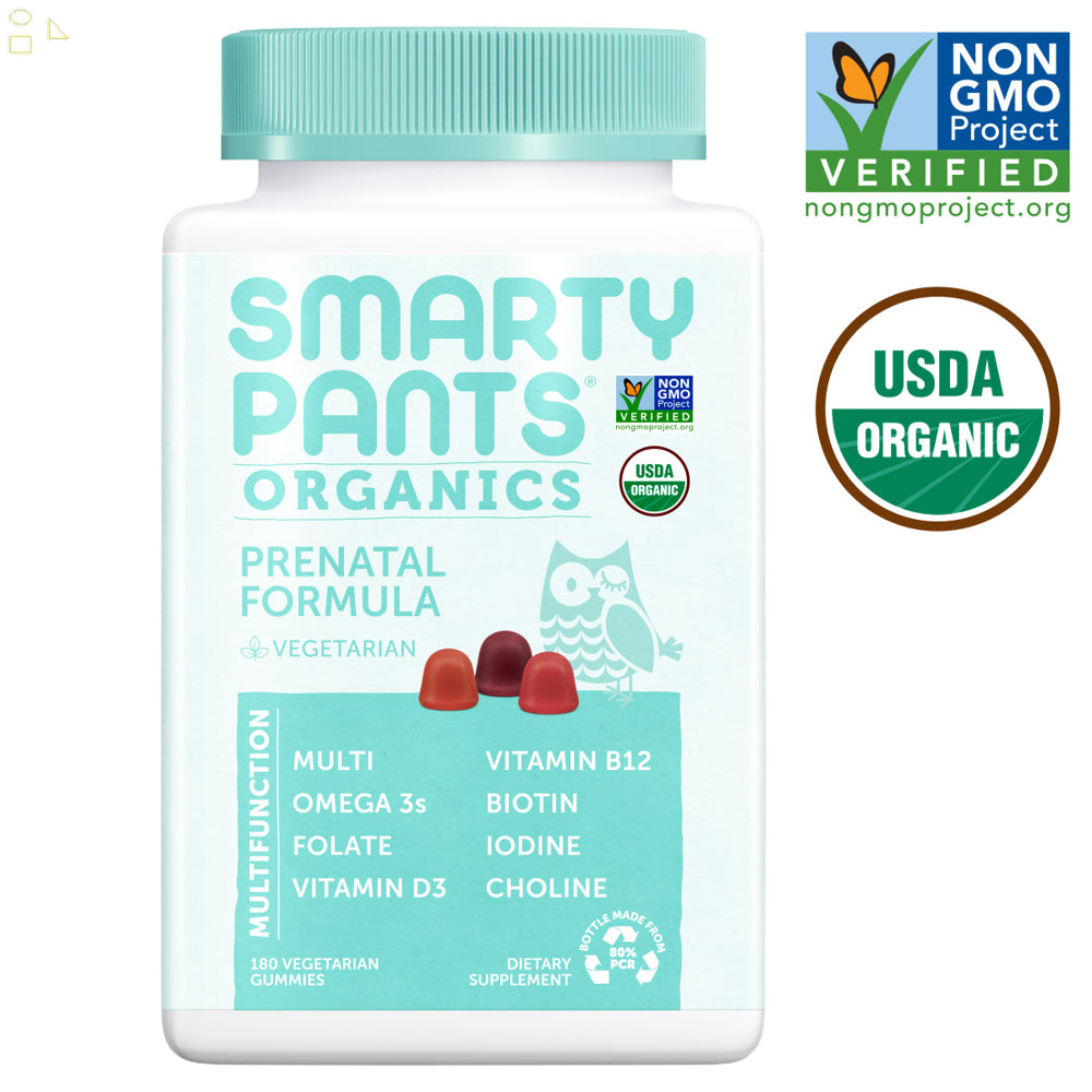 Smartypants USDA Organic Prenatal Formula, 180 Adult Gummies | Multivitamin plus Omega 3, Folate, Iodine, Vitamin D3, Vitamin B12