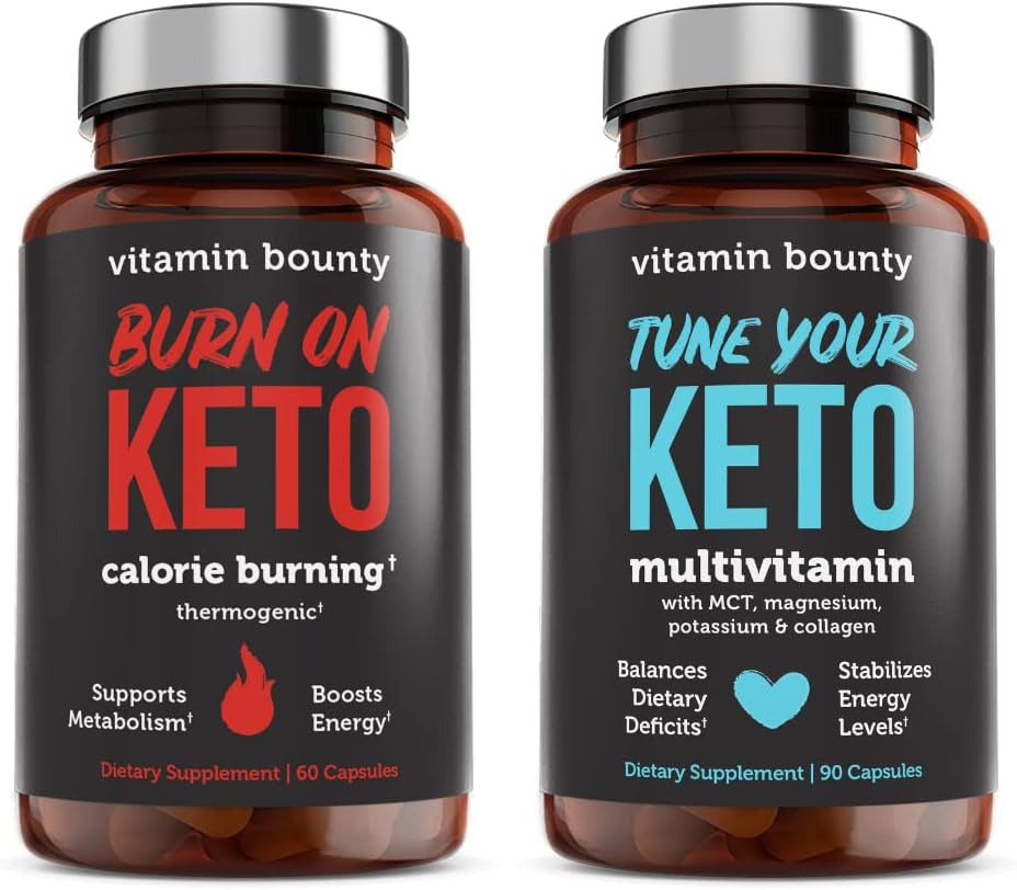 Vitamin Bounty Tune Your Keto and Burn on Keto Bundle - Keto Multivitamin, Calorie Burning for Women and Men, Premium Raspberry Ketones, Energy Support - Bundle 60 Capsule Each