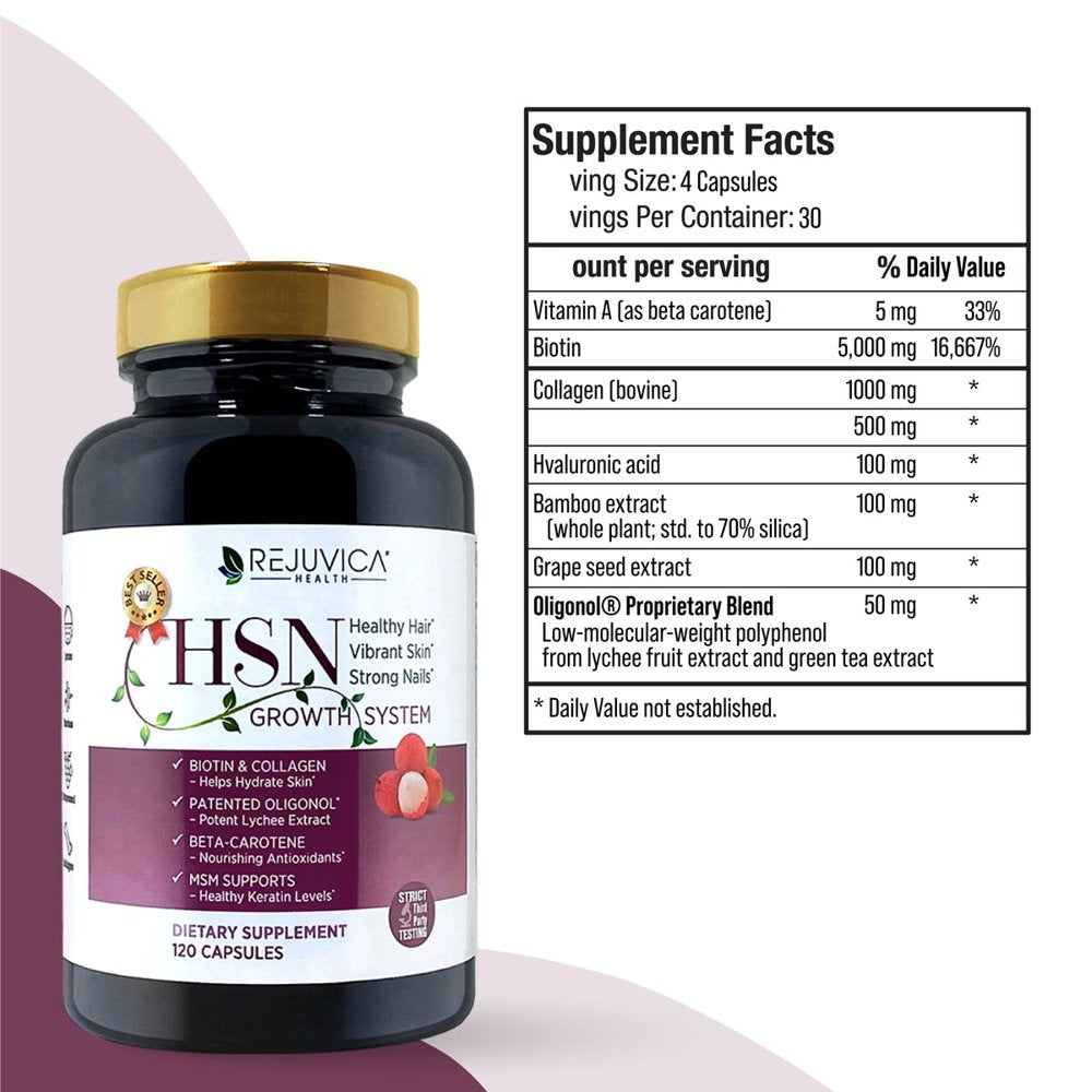 HSN System - Advanced Hair, Skin & Nails Support Supplement - Oligonol, Biotin, Hyaluronic Acid, Collagen, Bamboo Extract & More!