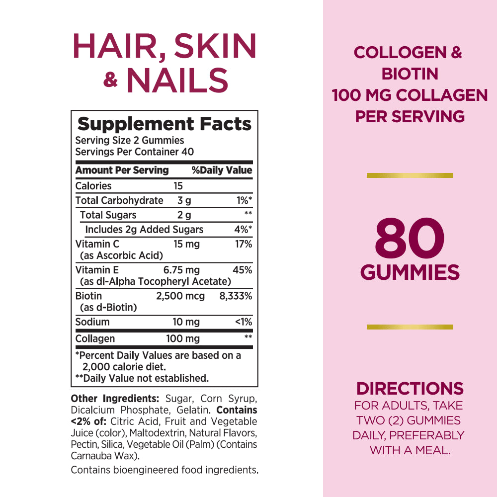 Nature'S Bounty Optimal Solutions Hair, Skin & Nail Vitamin Gummies with Collagen & Biotin, 80 Ct