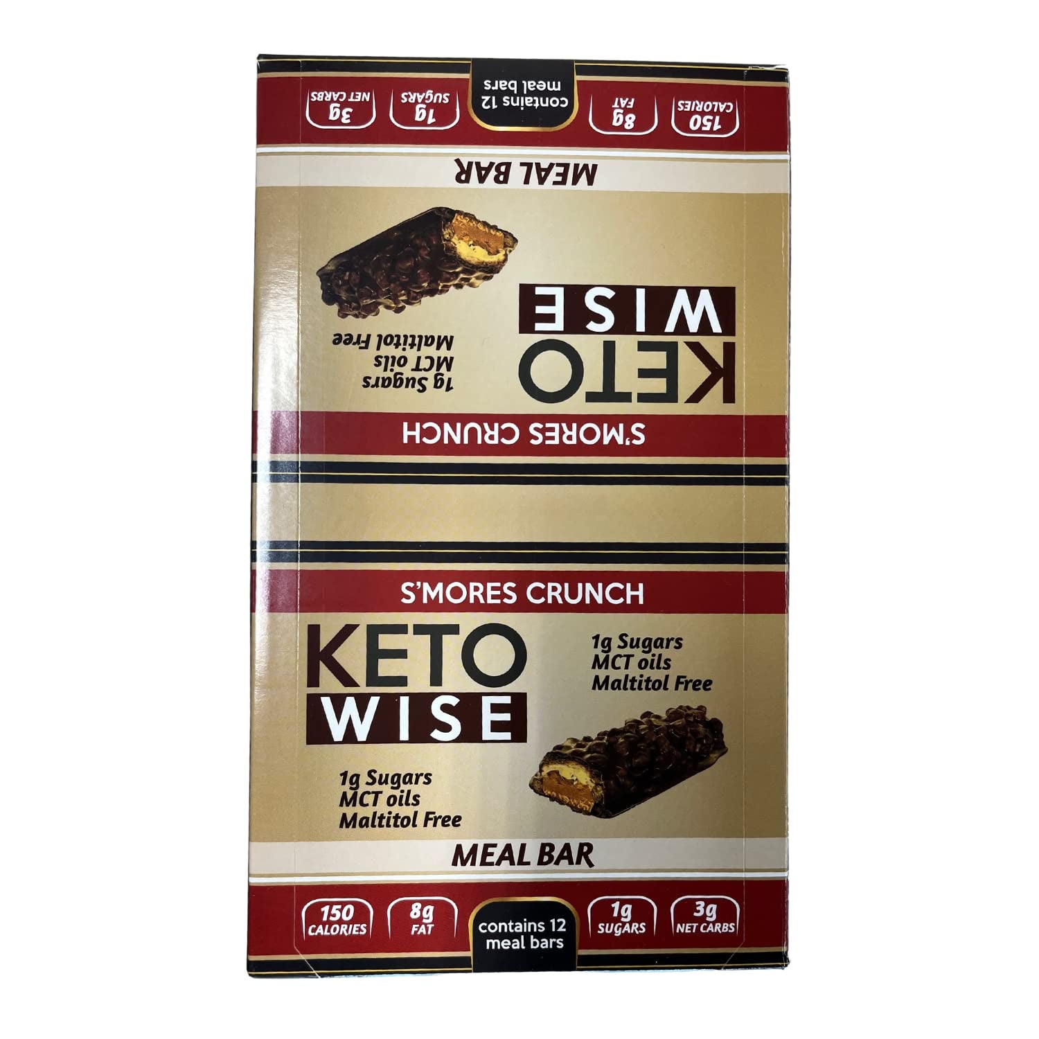 Keto Wise Meal Replacement Bar, Low Sugar, High Fiber, High Protein, 12 Count, (Smores Crunch)