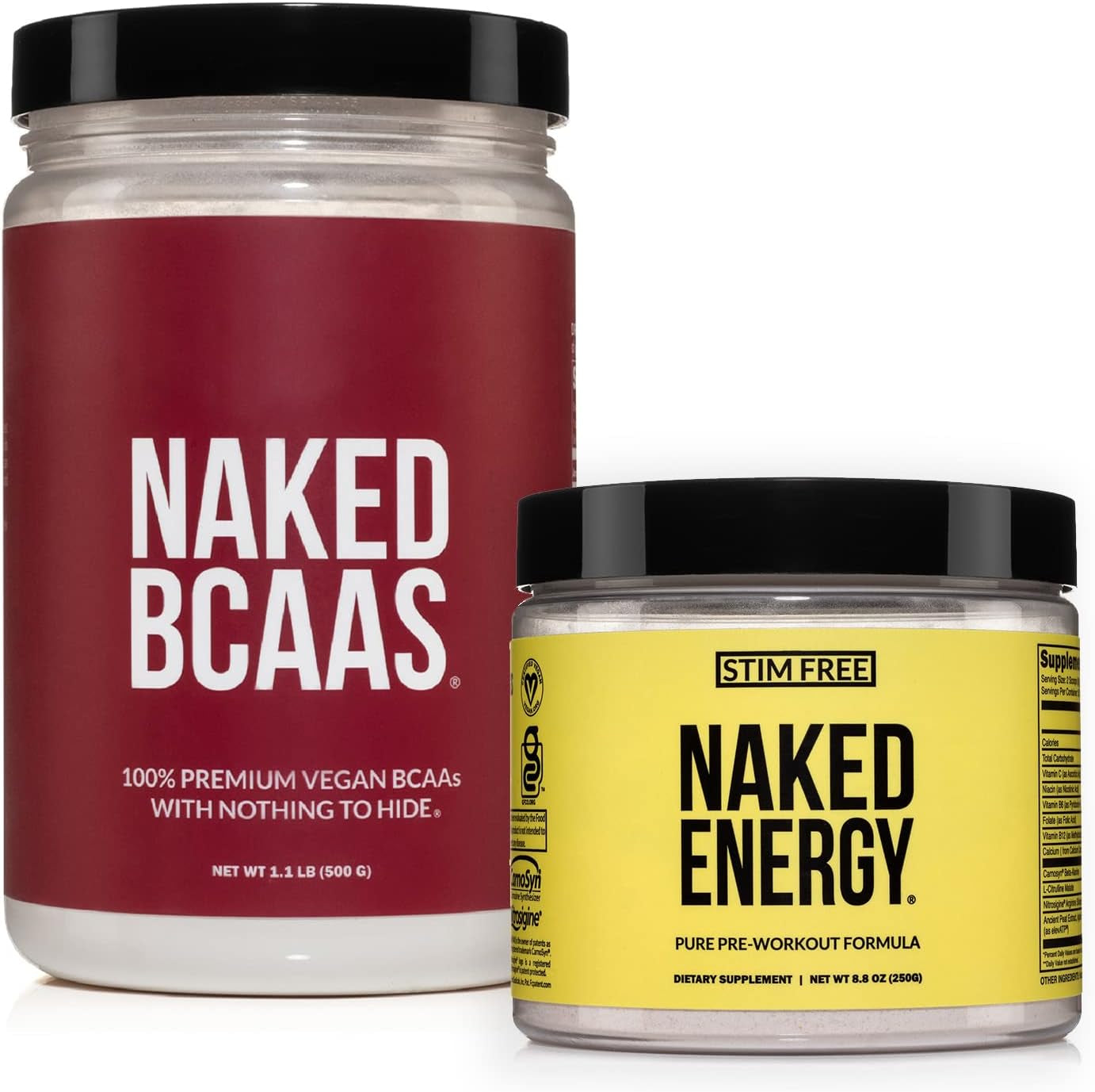 Vegan Energy and Performance Bundle: Naked Stim Free Energy and Naked BCAAS Amino Acids Powder