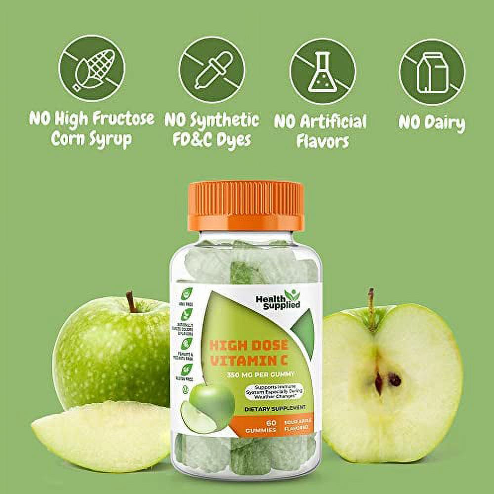 Vitamin C 1050Mg Immune Support Booster Gummies 2 Pack | Daily Dietary Supplement | Natural Yummy Sour Apple Flavor Gummy | Vegan, Plant Based Pectin - for Adult Men Woman Teens & Kids