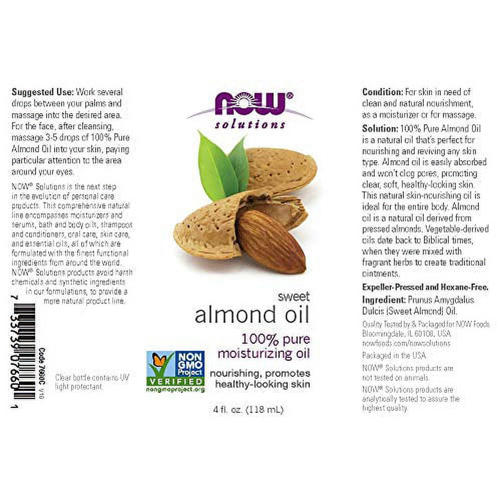 NOW Solutions, Sweet Almond Oil, 100% Pure Moisturizing Oil, Promotes Healthy-Looking Skin, Unscented Oil, 4-Ounce