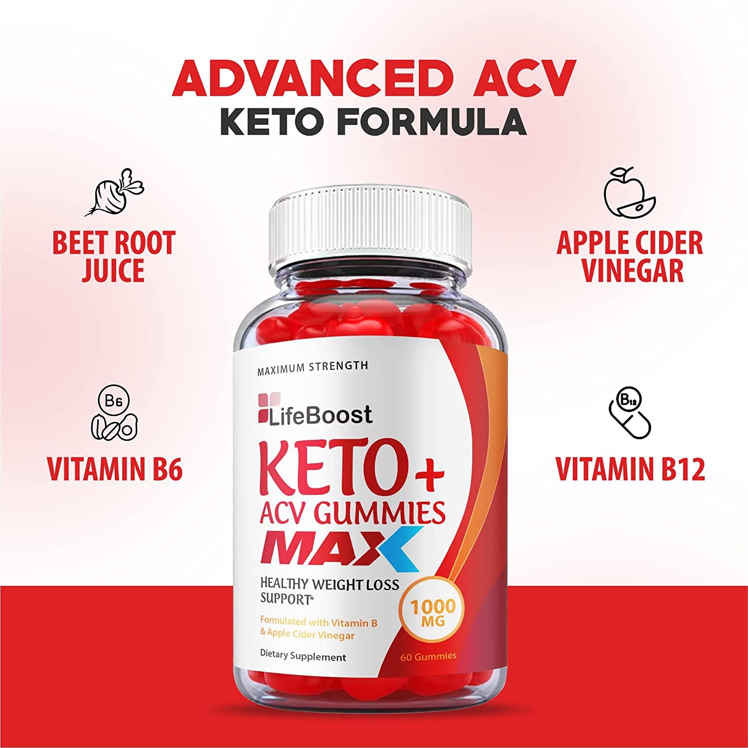 (2 Pack) Life Boost Keto Gummies, Max Strength, Lifeboost Keto ACV Gummies, Vegan Life Boost ACV Gummies Apple Cider Vinegar 1000Mg Formula, Weight Apple Loss Cider, Pomegranate, B12 (120 Gummies)