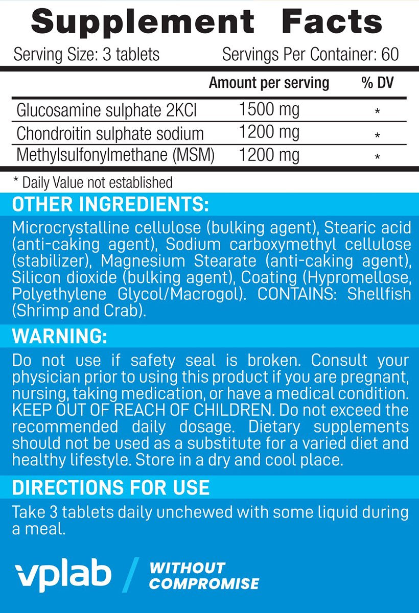 Vplab Nutrition Glucosamine Chondroitin MSM Joint Support Supplement, 180 Tablets