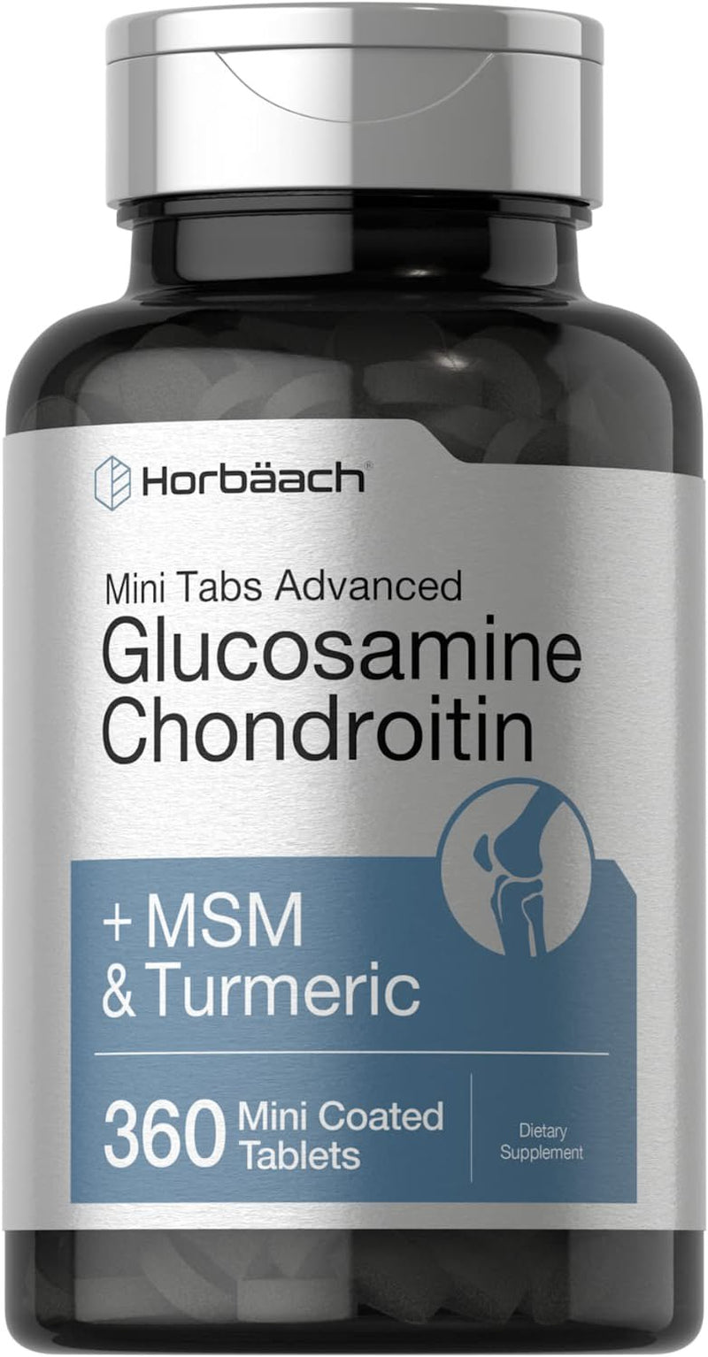 Glucosamine Chondroitin MSM plus Turmeric | 360 Mini Coated Tablets |By Horbaach