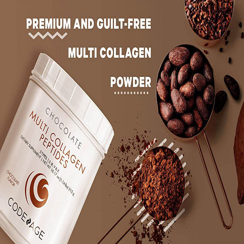 Codeage Multi Collagen Peptides Protein Powder, Chocolate Cocoa, MCT Oil, Amino Acids, Hydrolyzed, 18.16 Oz