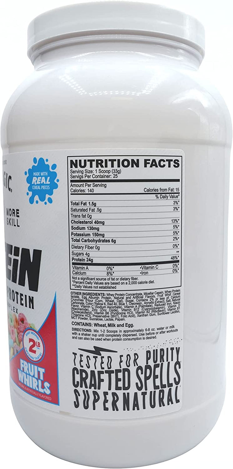 Magician Black Magic Multi-Source Protein - Whey, Egg, Casein Complex with Enzymes & Mct'S - Keto, Low Sugar - Pre/Post Workout - Fruit Whirls Flavor - 24G Protein - 2 LB