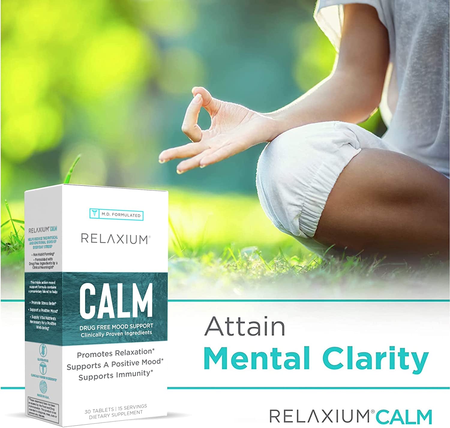 Relaxium Calm, Non-Habit Forming, Stress and Mood Support Supplement, Elevate Mood & Boost Relaxation with Ashwagandha, 5-HTP, GABA, Passion Flower, (30 Tablets, 2 Week Supply)