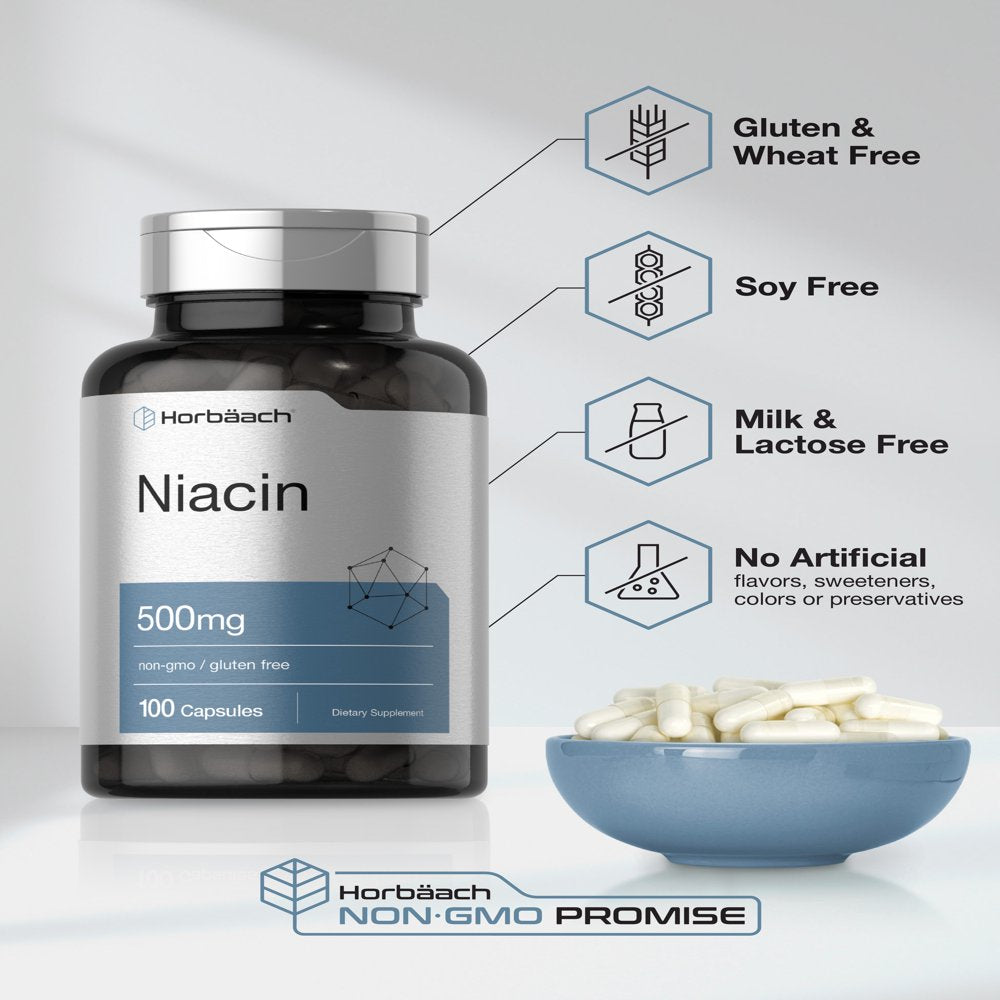 Niacin | 500Mg | 100 Capsules | Essential Vitamin | by Horbaach