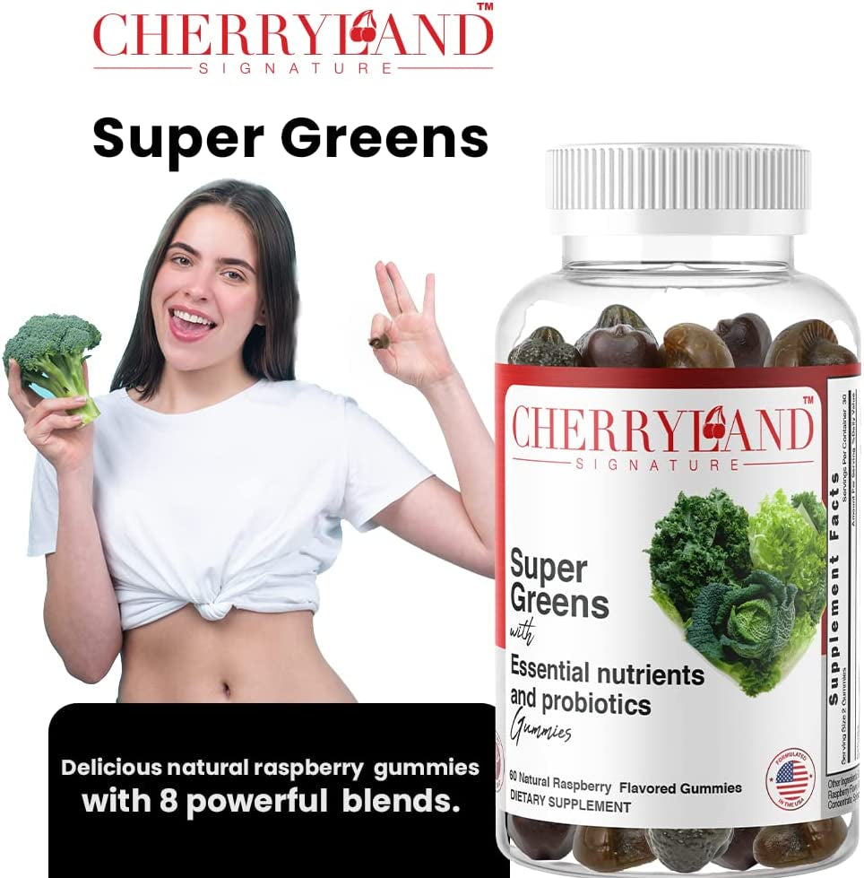 Super Greens Gummies | with Antioxidants, Mushrooms, Prebiotics & Probiotics | Detox, Digestive Health Support | Vegan, Gluten and Gelatin-Free | 60 Count