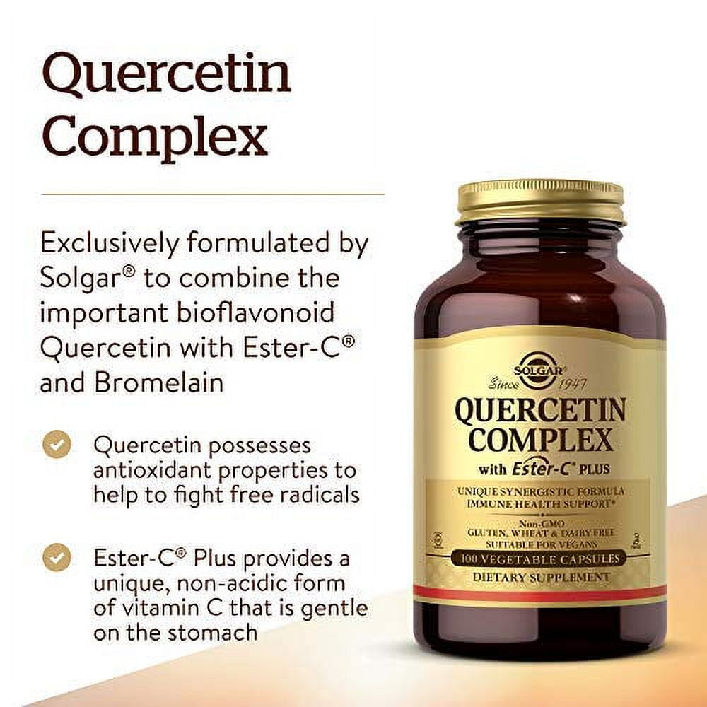 Solgar Quercetin Complex with Ester-C Plus, 100 Vegetable Capsules - Supports Immune Health, Antioxidant - Gentle on the Stomach Vitamin C - Non-Gmo, Vegan, Gluten Free, Dairy Free - 50 Serv