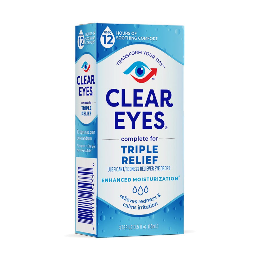 Clear Eyes Triple Relief Lubricant Eye Drops, 0.5 Fl Oz