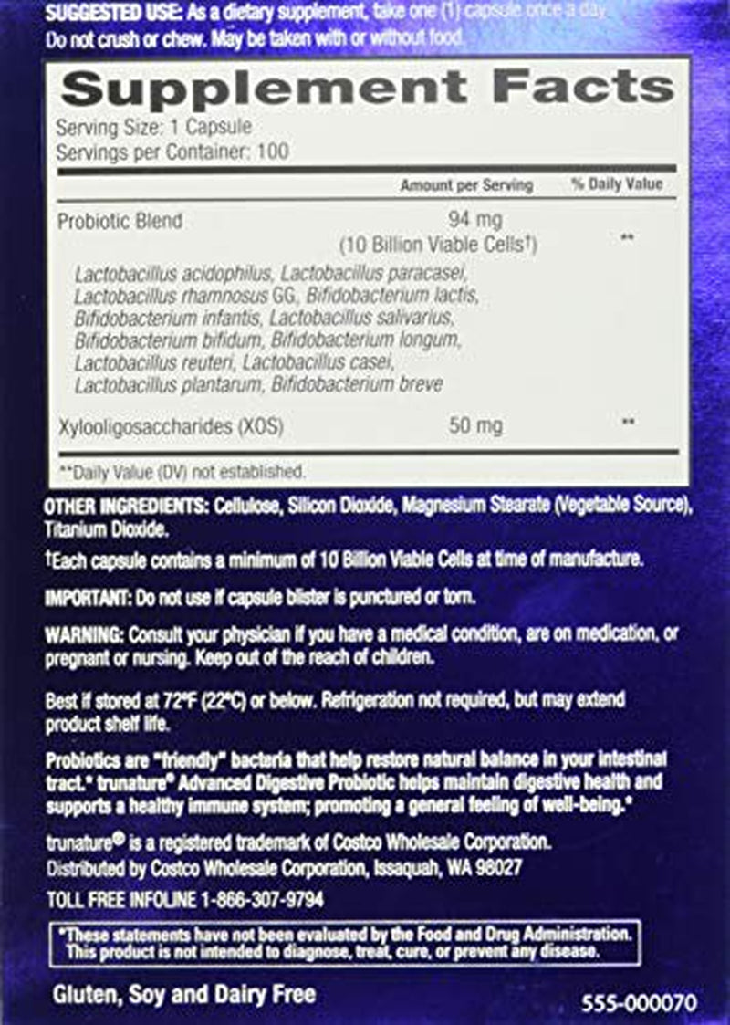 Trunature Advanced Digestive Probiotic, 100 Capsules