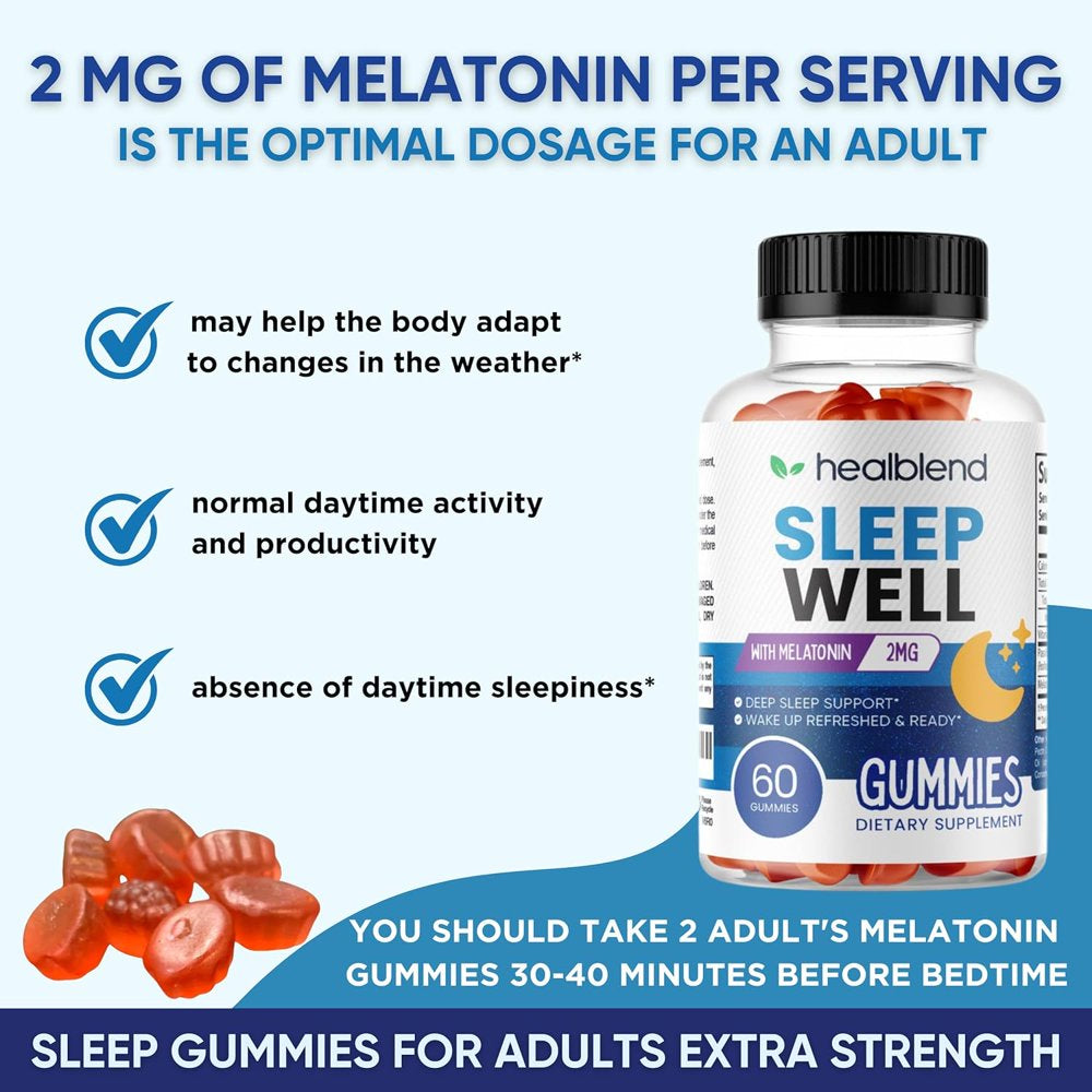 Healblend Sleep Well Gummies with Vitamin B6, Passiflora Extract, Melatonin, 60 Gummies