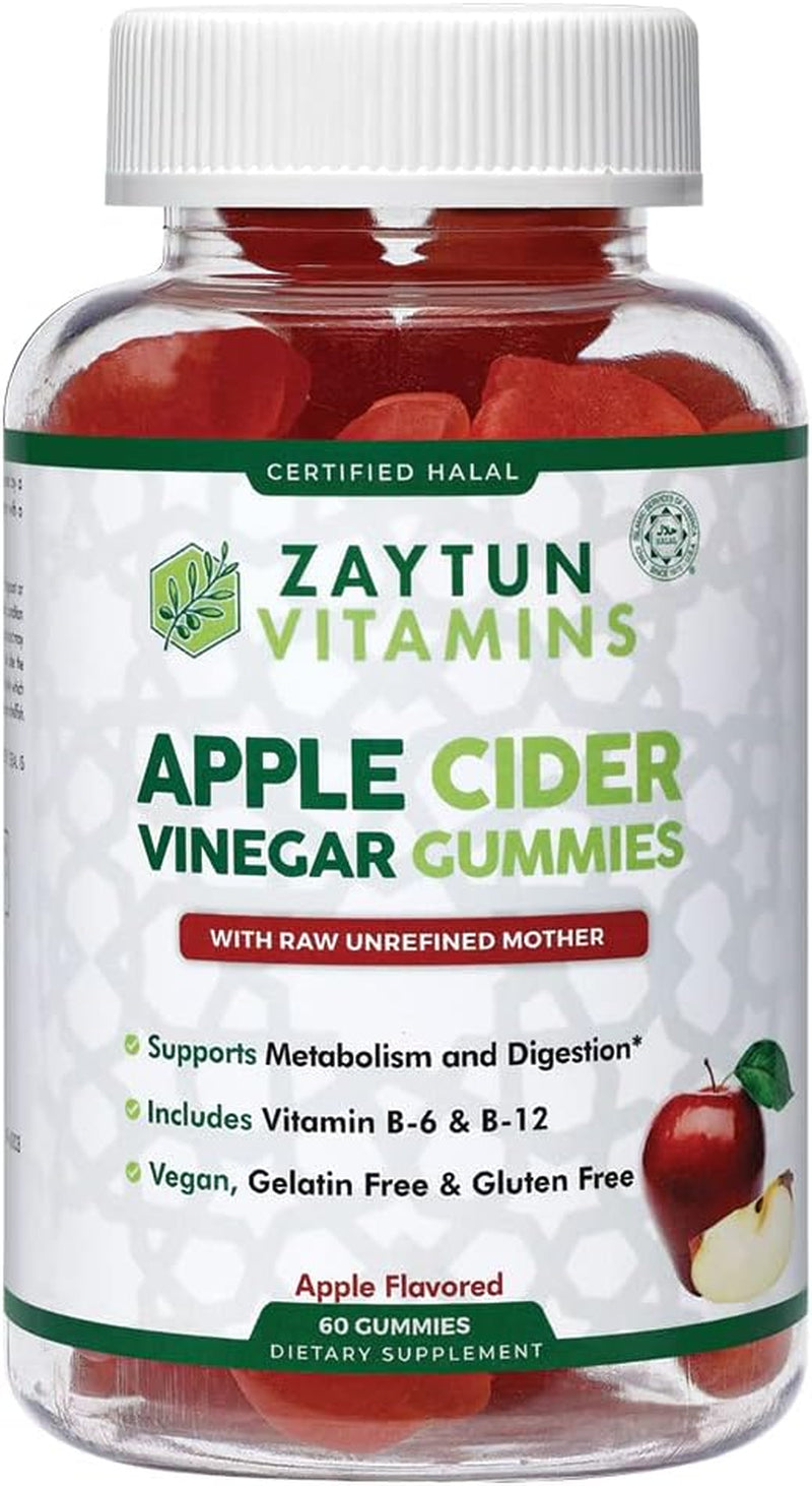 Zaytun Halal Apple Cider Vinegar Gummies with Mother, Supports Digestive and Gut Health, Help Improve Energy, Includes Folic Acid, No Gelatin No Gluten, 100% Vegan, 2 Months Supply