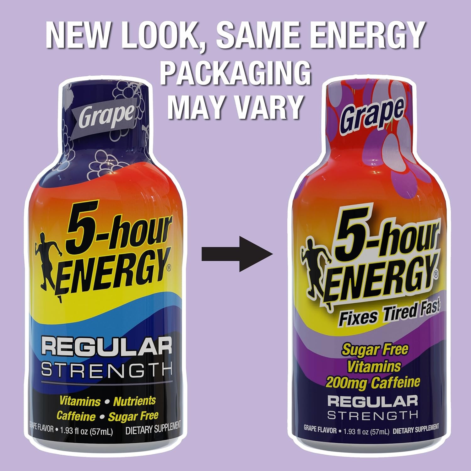 5-Hour ENERGY Regular Strength Energy Shot | Grape Flavor | 1.93 Oz. | 24 Count | Sugar-Free & Zero Calories | B-Vitamins & Amino Acids | 200Mg Caffeinated Energy Shot | Dietary Supplement