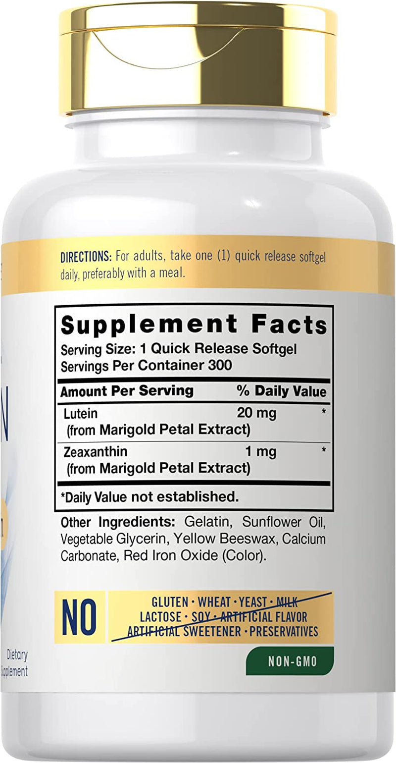 Lutein 20Mg and Zeaxanthin | 300 Softgels | Value Size Supplement | by Carlyle
