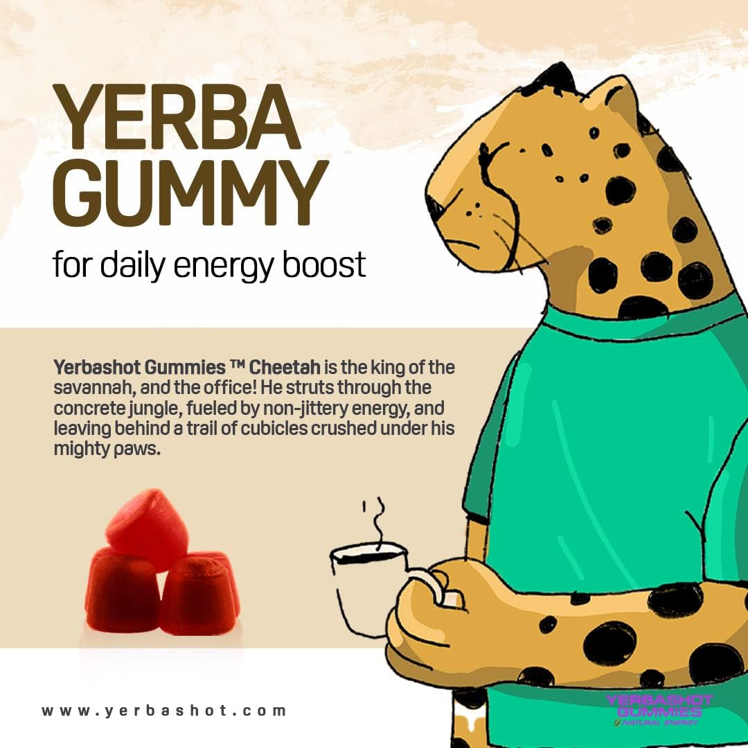 Yerbashot Energy Gummies - Natural Yerba Mate and Guarana Caffeine Chews for Instant Energy, Organic, Healthy Vegan Fast Fuel Gummies Boost. B12, B1, Taurine, Lysine. 10 Pack, Grape Flavor