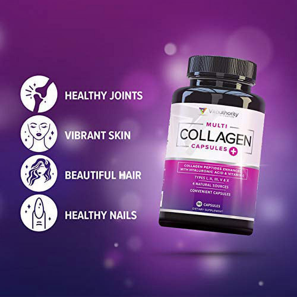 Vitauthority Multi Collagen Pills for Women & Men - Hydrolyzed Collagen Peptides with Vitamin C and Hyaluronic Acid 90Ct