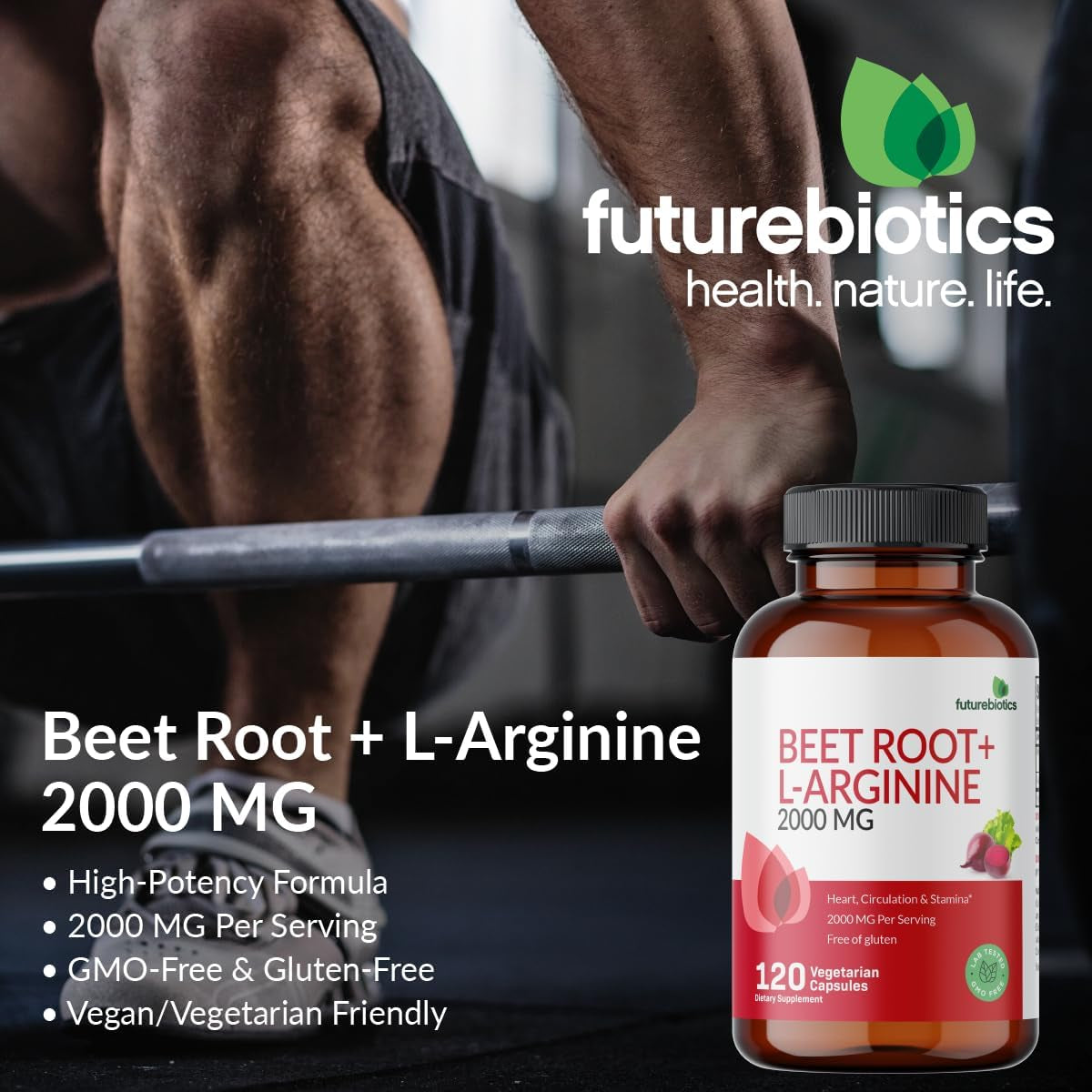 Futurebiotics Beet Root + L-Arginine 2000 MG, Non-Gmo, 120 Vegetarian Capsules