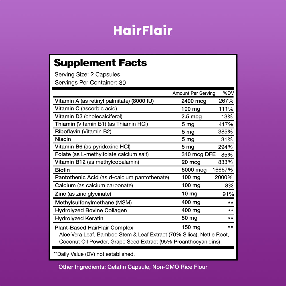 Nutrachamps Hairflair | Hair Health Vitamins for Women | Biotin Vitamins for Hair Skin & Nails | Hair Health Supplement for All Hair Types with Biotin, Keratin, Collagen, Bamboo, Aloe & More