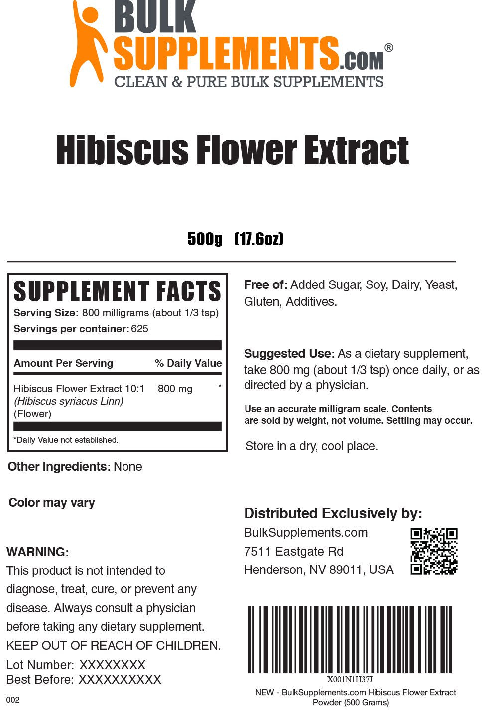 Bulksupplements.Com Hibiscus Flower Extract Powder - Hibiscus Powder for Hair Growth - Ayurvedic Powders for Hair Growth (500 Grams)