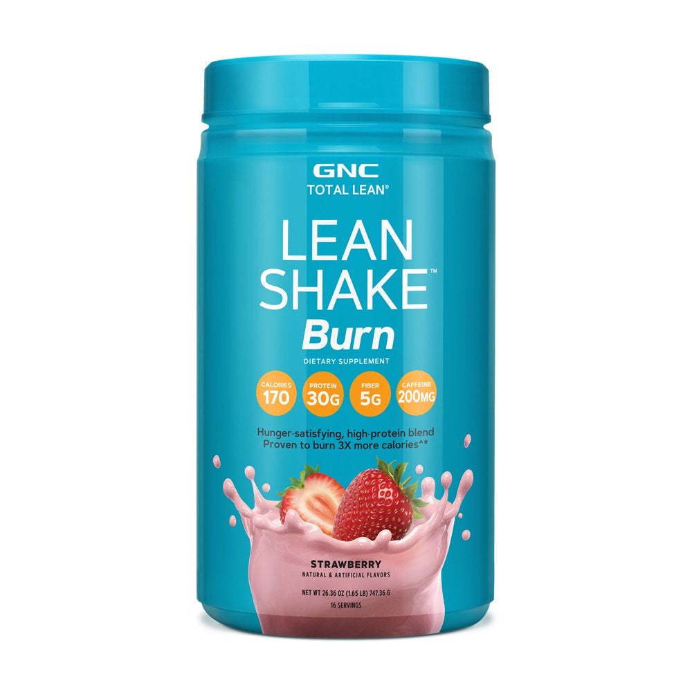 GNC Total Lean | Lean Shake Burn, Protein Powder | Hunger Satisfying, High Protein Blend, Proven to Burn 3X More Calories | Strawberry | 16 Servings