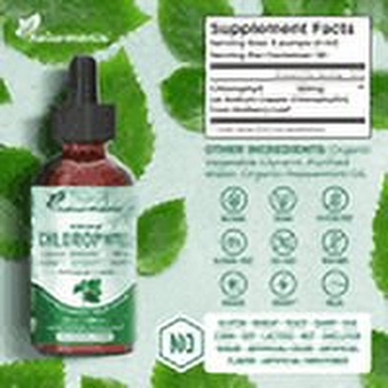 Naturments Chlorophyll Liquid Drops: Pure Chlorophyll Supplements - Natural Deodorant and Liver Detox Supplement - Clorofila Concentrate with Organic Peppermint Oil - 30 Servings, 60 Ml
