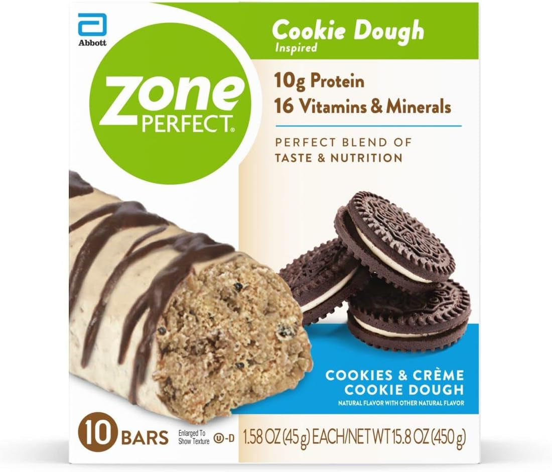 Zoneperfect Protein Bars, 16 Vitamins & Minerals, 10G Protein, Nutritious Snack Bar, Cookies & Crème Cookie Dough, 20 Count