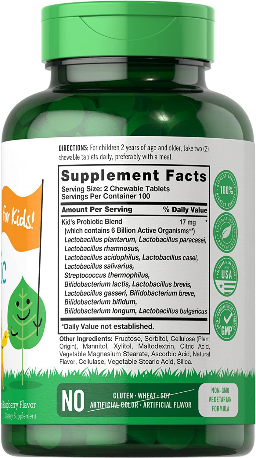 Chewable Probiotics for Kids | 200 Tablets | Natural Raspberry Flavor | by Lil' Sprouts