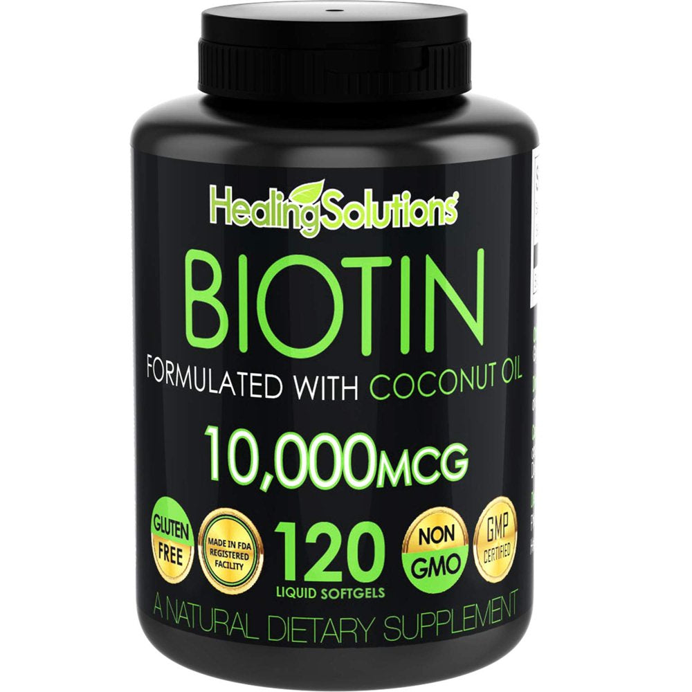 Biotin 10,000Mcg (Vitamin B7-120 Pills) Hair Growth Vitamins with Coconut Oil – Perfect Nail Skin Softgels Biotin Supplement for Women and Men - Incredibly High Potency Capsules