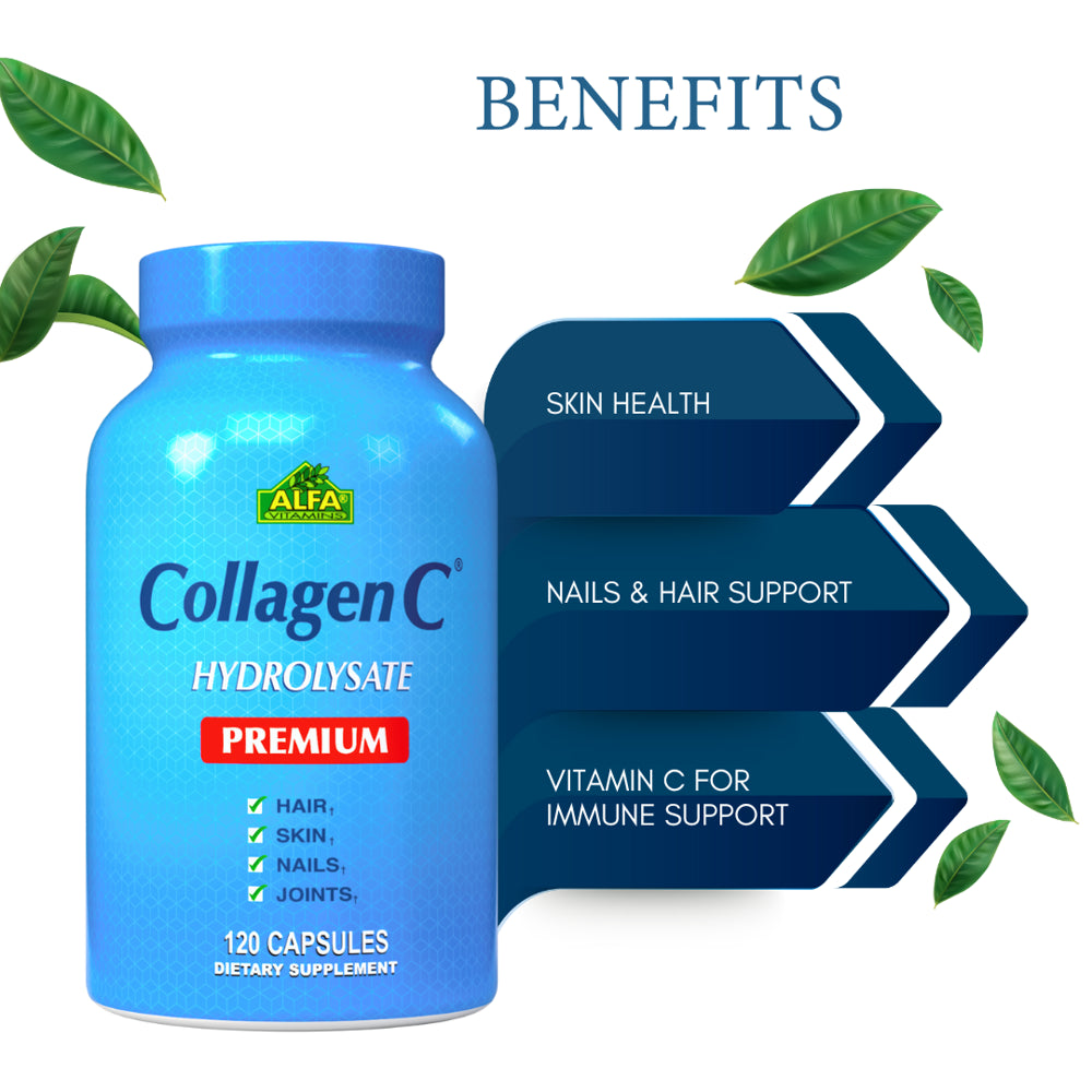 Collagenc® Hydrolysate Premium Formula with Vitamin C - Nutritional Supplement with Vitamin C - Skin, Nails & Hair Rejuvenation, Supports Bone, Muscle Health - 120 Capsules